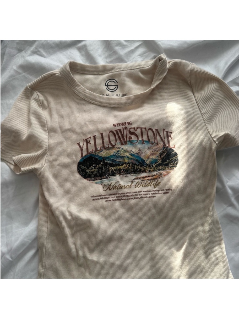 Yellowstone Graphic Ribbed Crop Tee - Cream